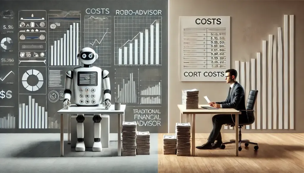 A side-by-side comparison of costs between robo-advisors and a traditional financial advisor.